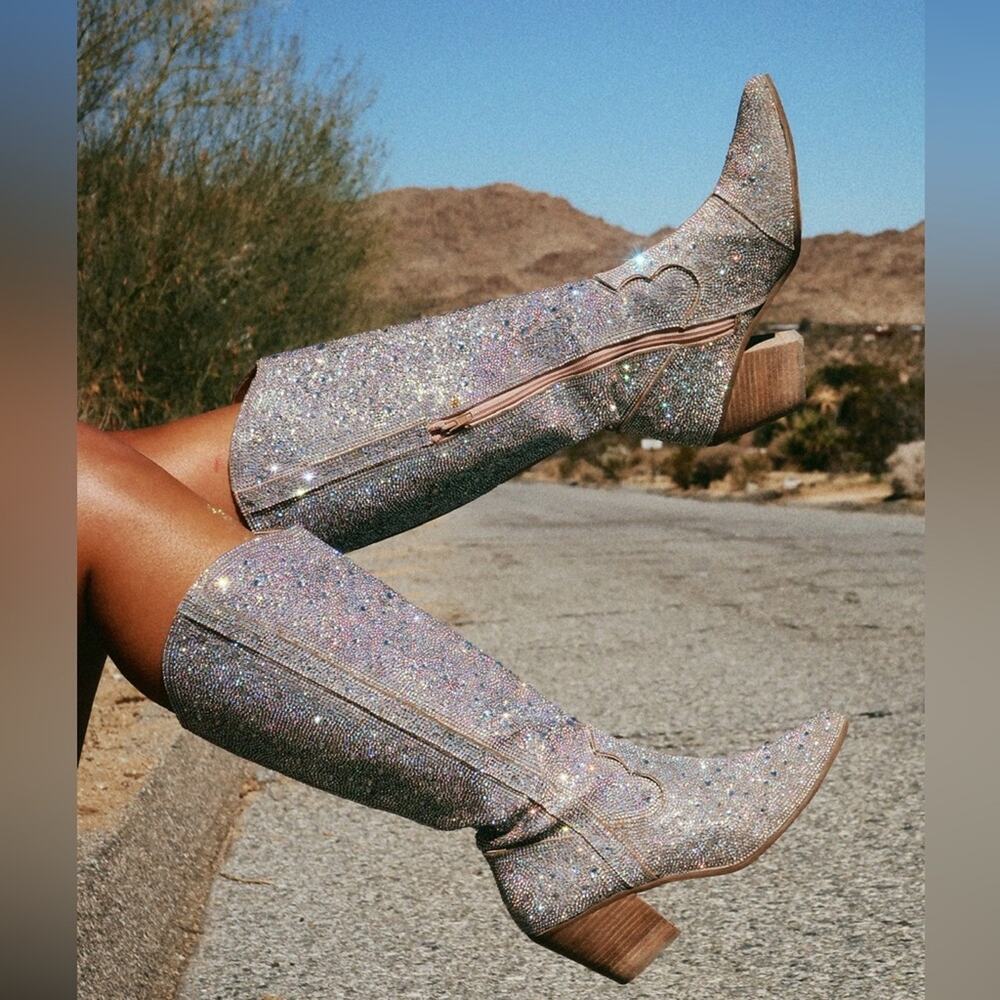 Matisse Glitter Heeled Boots - Silver